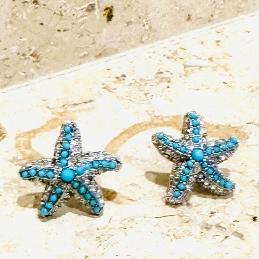 TURQUOISE AND DIAMOND STARFISH EARRINGS NWOT